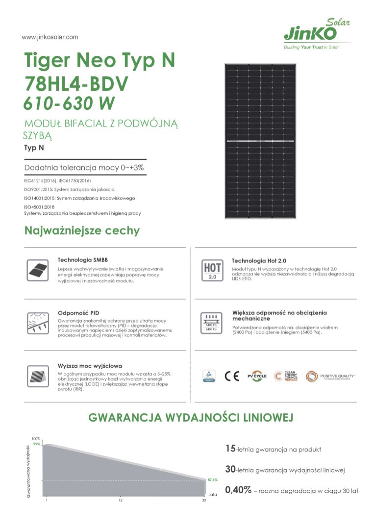 Panel Fotowoltaiczny W Jinko Solar Modu Jkm N Hl Bdv Tiger